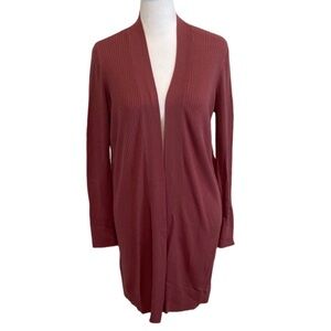 LOFT Ribbed Open Front Cardigan. Size M. Rose colored. Long sleeve.